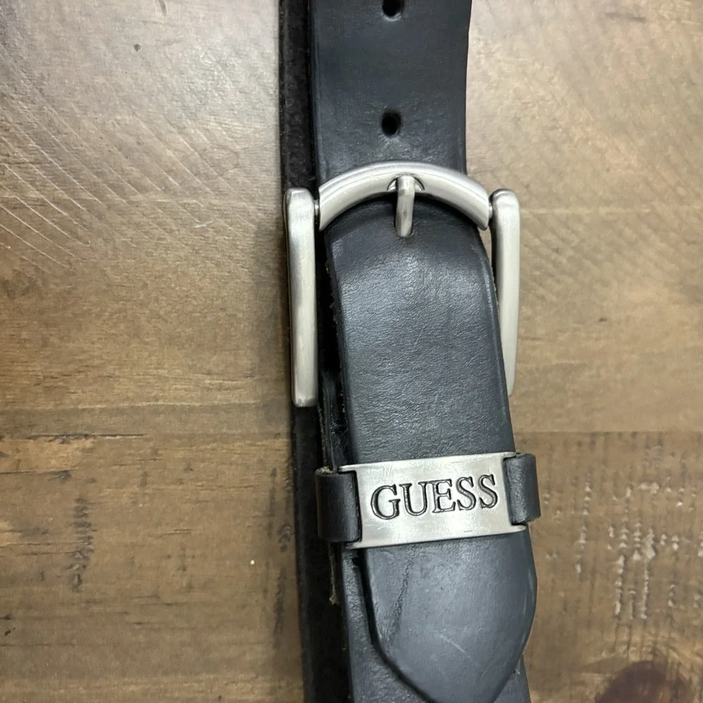 Guess Black Leather Belt Silver Hardware Women's‎ Size 28